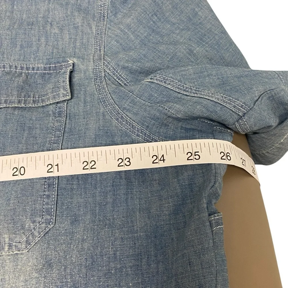 Duluth Untucked Mens Denim Short Sleeve Button Down Shirt Pockets Front Size 2XL